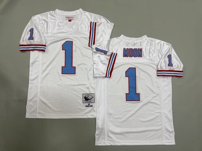 Men 2025 Tennessee Titans 1 Moon white Throwback Limited NFL Jersey style 001
